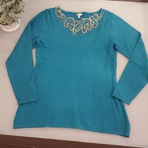 Reba Greenish Blue beaded sweater Medium